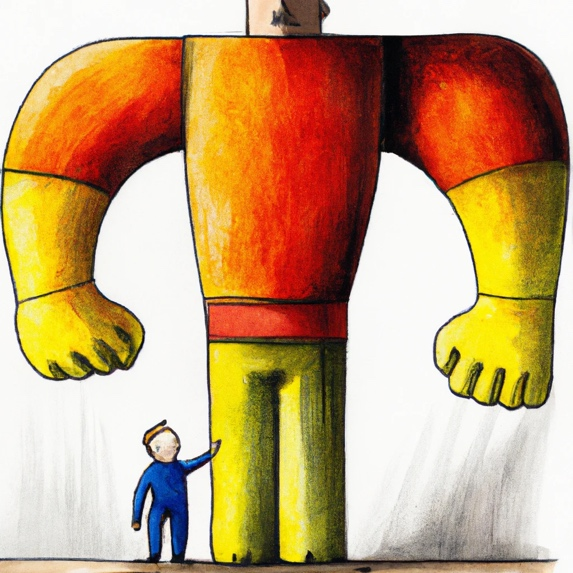 A man next to a giant