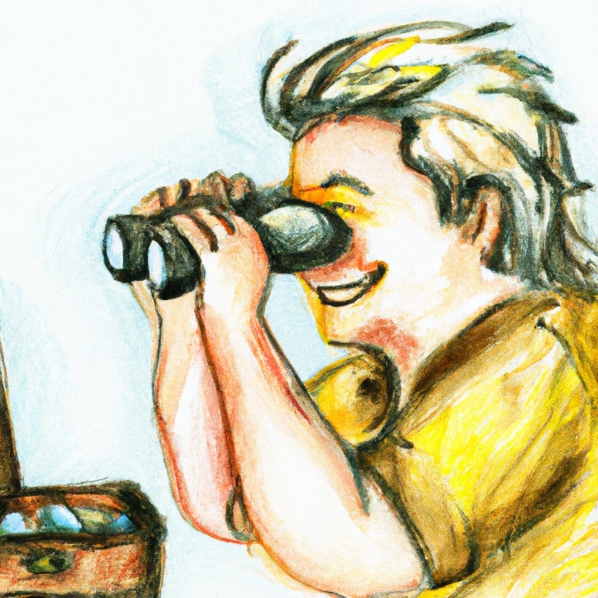 A child looking through binoculars