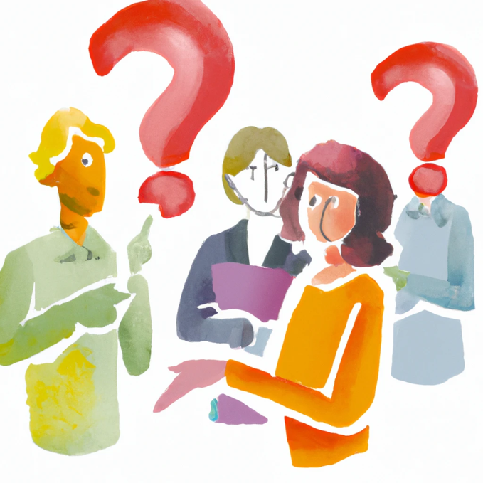 A group of people with question marks