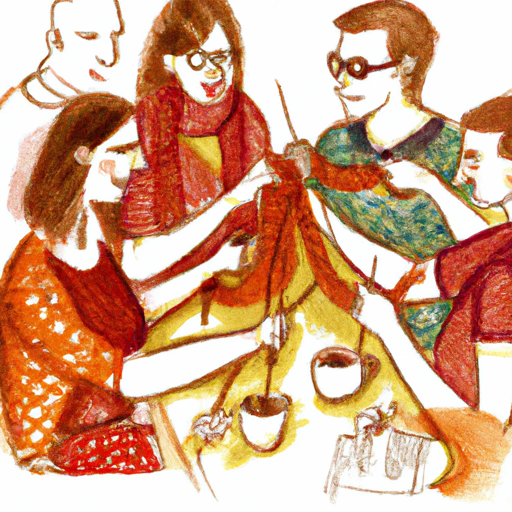A group of people knitting