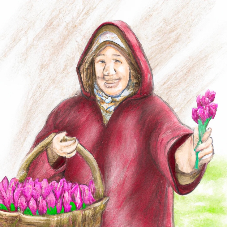 A person holding a basket of flowers Description automatically generated