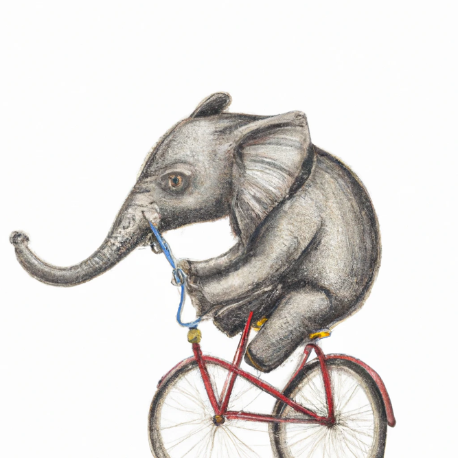 A sculpture of an elephant on a bicycle Description automatically generated with low confidence