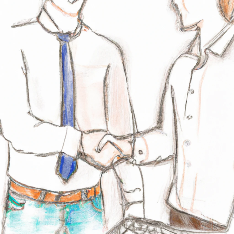A drawing of two men shaking hands Description automatically generated